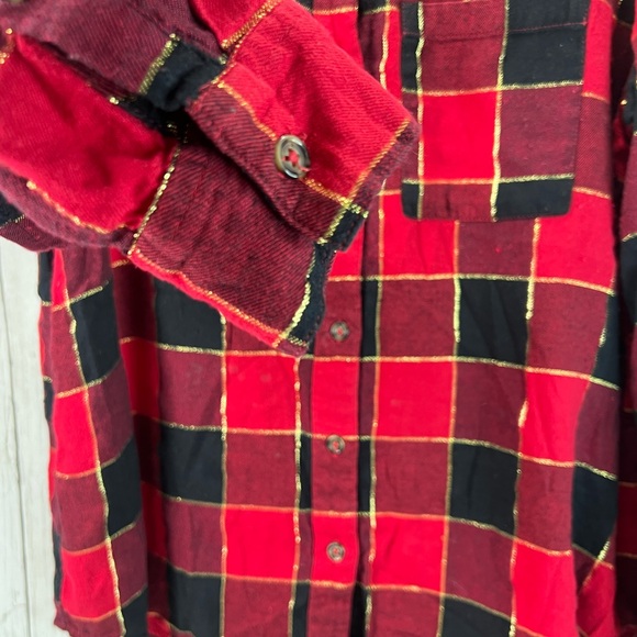 Style & Co Long Sleeve Collared Sequin Gold Button Up Plaid Shirt Size Small - Picture 7 of 12